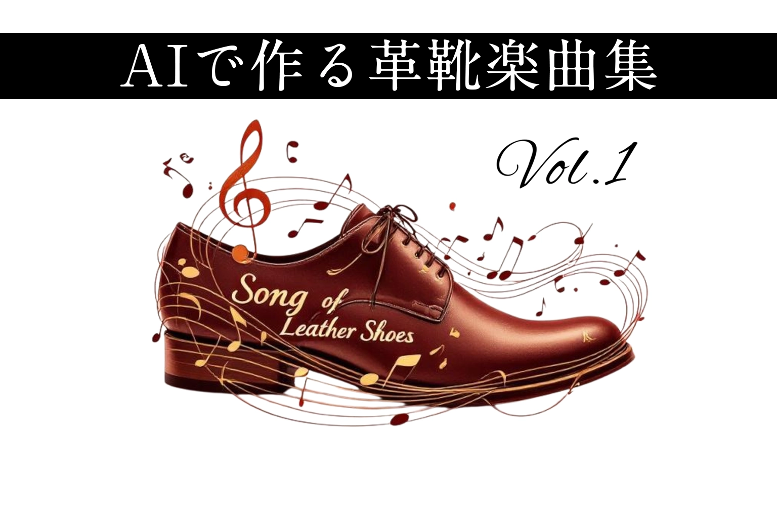 AI 革靴 音楽のサムネイル画像。音楽波形グラフィック。「Song of Leather Shoes Vol.1」タイトル入り。